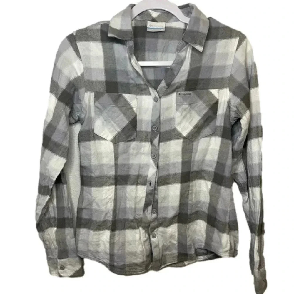 Women’s Columbia Gray Flannel Shirt Long Sleeve | Button Up Outdoor Top